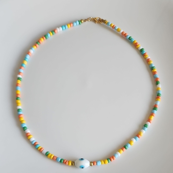 Multicolor Beaded Necklace with Eye Charm - Picture 5 of 5